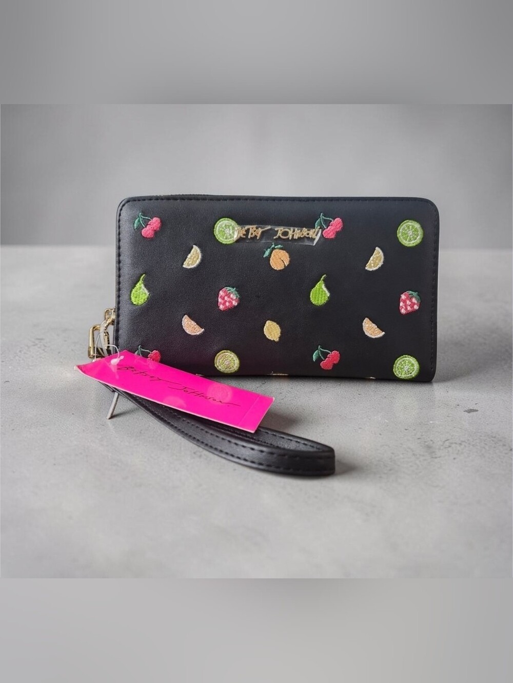 Betsey Johnson Fruit Toss Embroidered Wristlet with Removable Strap